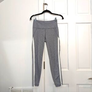 EUC XS Athleta || Chaturanga Grey White Panel Stripe Mesh Accent Cropped Legging